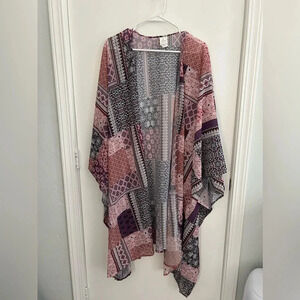 Multicolor Mixed Pattern One Size Kimono Swim Oversized Lightweight Coverup